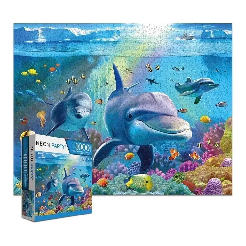 Neon Party SeaWorld Dolphins Underwater 1000 pc Jigsaw Puzzle